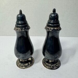 Vintage "Henry Tudor" Silver Plated Heavy Salt Pepper Shakers Oneida Community